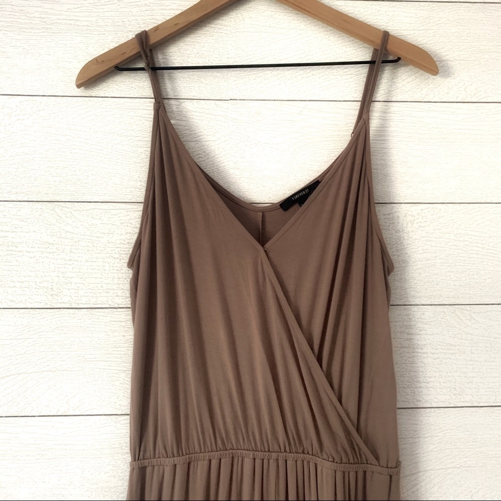 F21 Taupe Brown Cami Strap Cinched Waist Jumpsuit